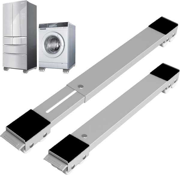 Two-piece mobile base with adjustable lockable pulleys - non-slip, for refrigerator, dryer, washing machine