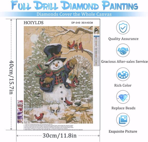 Snögubbe Målning Rund Full Diamond Dots, 5D med Diamantmålning