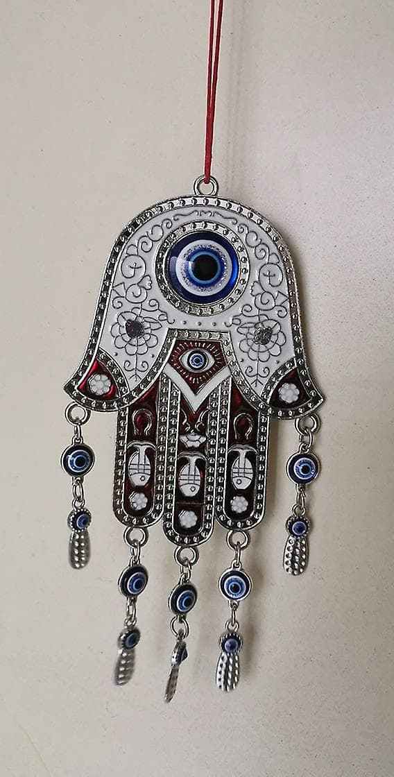 Turkish Blue Evil Eye Hamsa Hand Car Wall Decoration Ornament (Red)