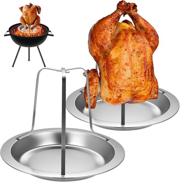 Chicken Roaster Rack Vertical Grill Holder with Drip Pan Stainless Steel Turkey Roaster Rack 2 Set