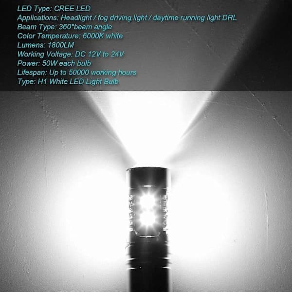(pow yeah!) 2x H1 LED Headlight Bulbs Conversion Kit High Beam Low Beam Fog Light 100W 6000K