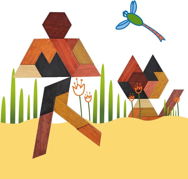 Hexagon Tangram Puslespil Træ Hjernevrider for Børn og Voksne Cha