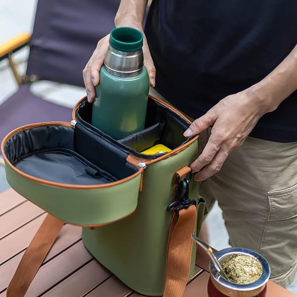 Premium Yerba Mate Kit Bärväska Dubbla Lager Vattentät 2 Vinflaskor Väskor Bärbar Väska för Resor Picknick Strand