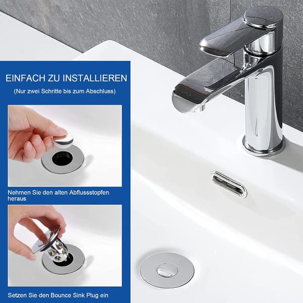 2-pak vaskprop, pop-up, til håndvask, badekar, med anti-tilstopningsfilter/si, til køkken (34 til 40 mm)