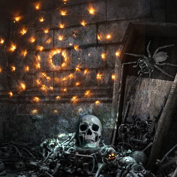 Spindelvevlys Varmhvit (USB), Halloween-dekorasjon LED-edderkopp