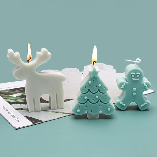 Pieces Jul DIY Silikon Ljusform Silikonform Jul Raysin Formar Pepparkaksgubbe, Älg, Julgran Ljus Silikonform DIY Ljus