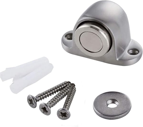Magnetisk dørstopper i børstet metal til gulvmontering