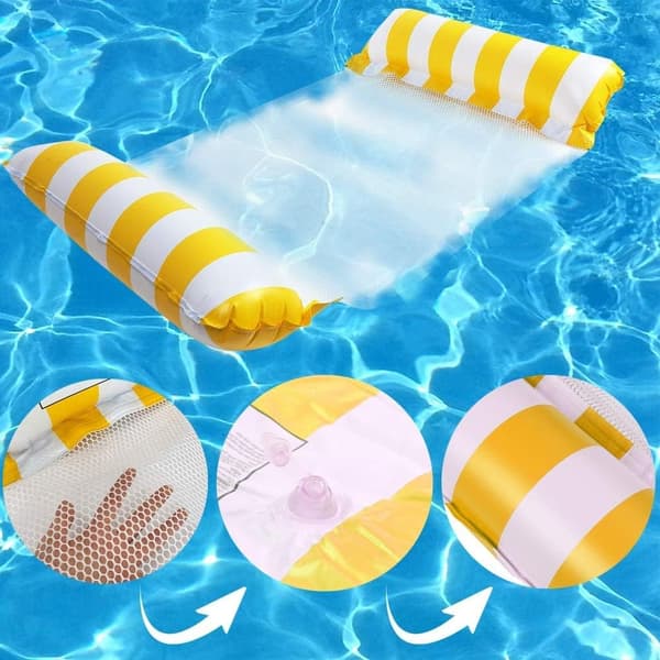 Uppblåsbar Pool Hängmatta, 2-pack Flytande Säng Portabel Vikbar Solstol för Vatten, Mörkblå [JUN]