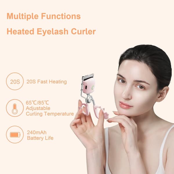 Electric Heated Eyelash Curler, Stainless Steel, 2 Temperature Settings, USB Rechargeable, for Beginners and Professionals, White