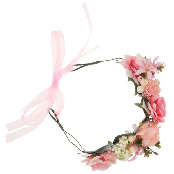Blomsterhårbånd Kunstig Blomsterhårkrans Rosa Krone Tilbehør for Kvinner Julefest og Bryllup