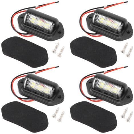 12V 6LED nummerpladelys, 4 stk., høj lysstyrke hvidt lys, vandtæt til bil