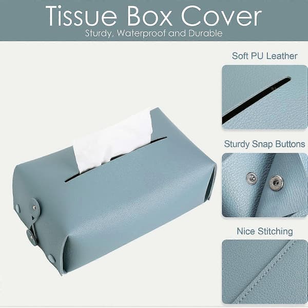 Leather Tissue Box Holder, Rectangular Square, Tissue Box Cover for Car, Home, Bathroom, Bedroom, Office, Nightstand, Desk and Table (03 Blue)
