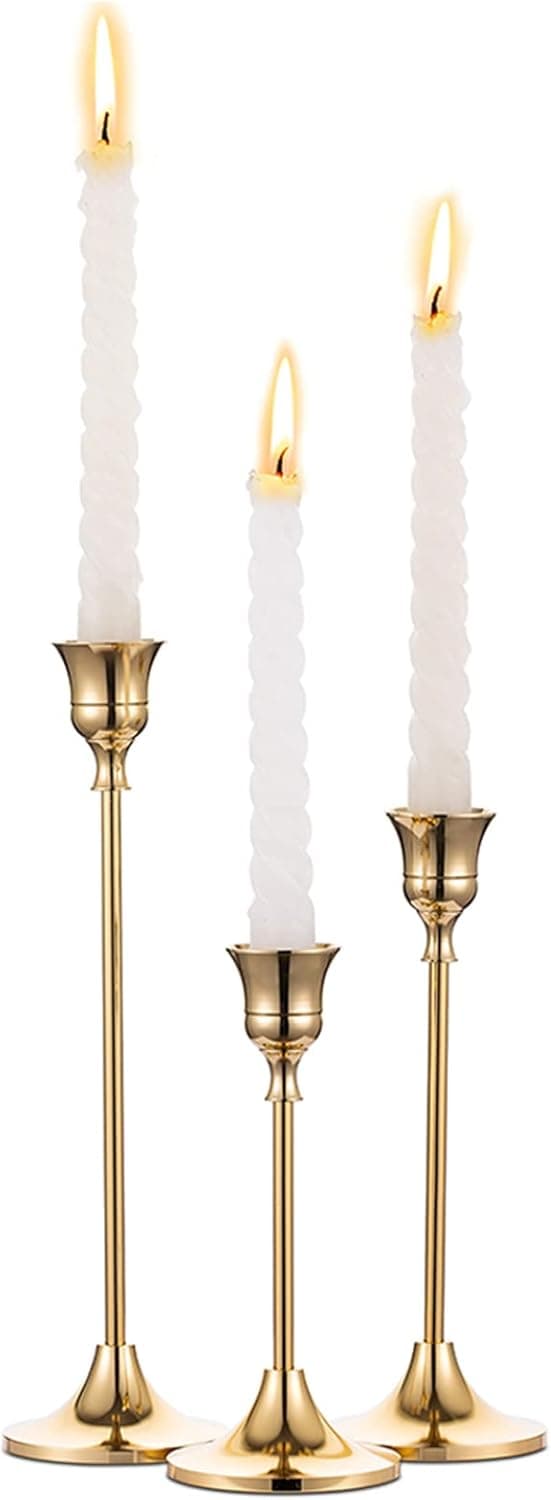 Brass Candlesticks for Candles, Candelabra for Weddings, Dining Table, Decorative Metal Candlestick