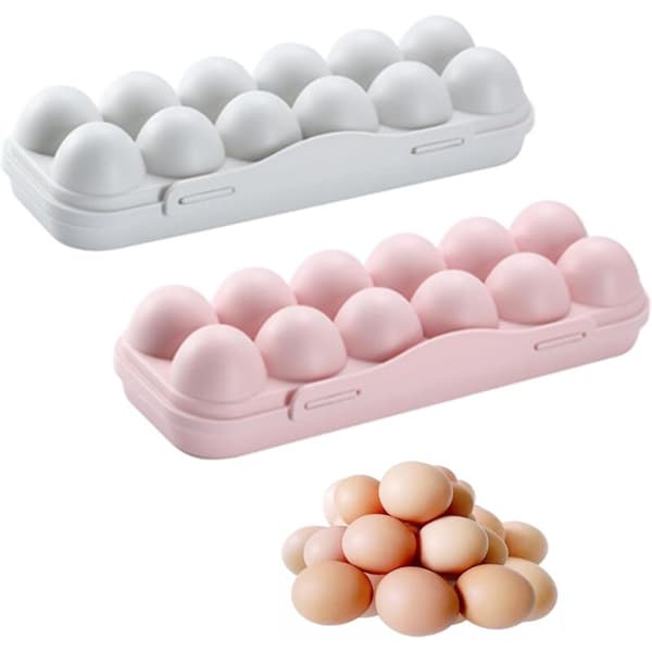 Eggoppbevaringsboks med lokk, 2 stk stablebar eggbeholder, 12 rom eggoppbevaringsboks