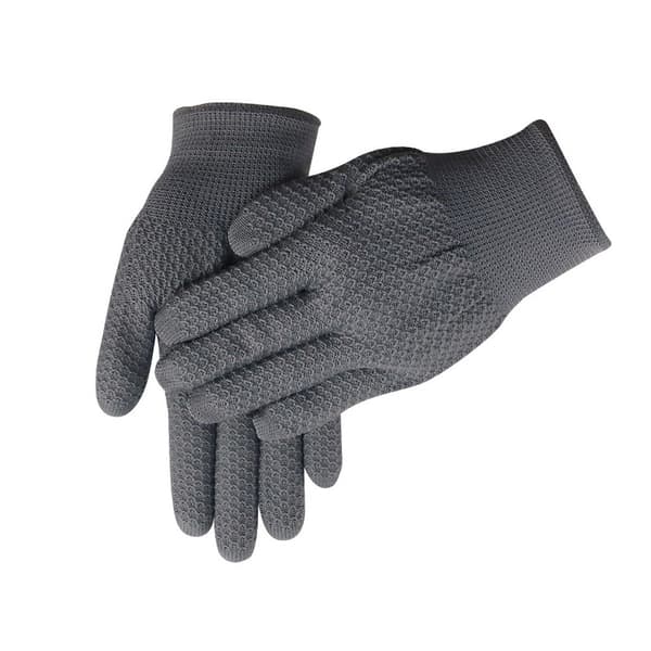 Grey Nylon Gloves with Pineapple Pattern (12 Pairs) - Knitted Work Gloves, Non-Slip & Comfortable