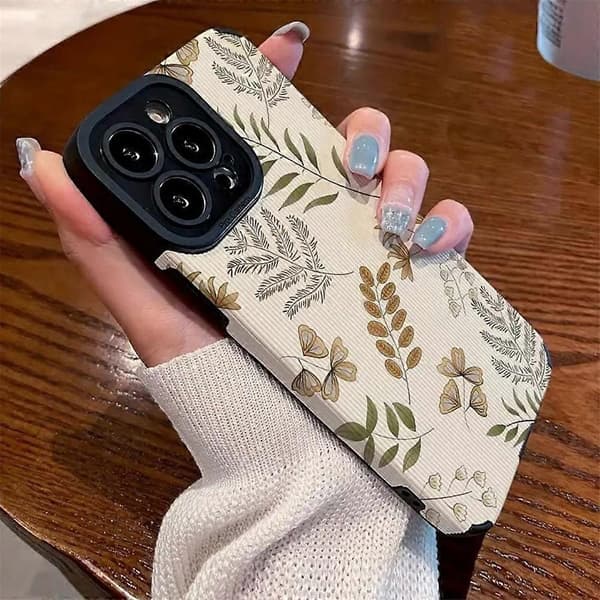 Deksel til iPhone 16 Pro, Bregneplanter PU Lær+TPU Estetisk Telefondeksel