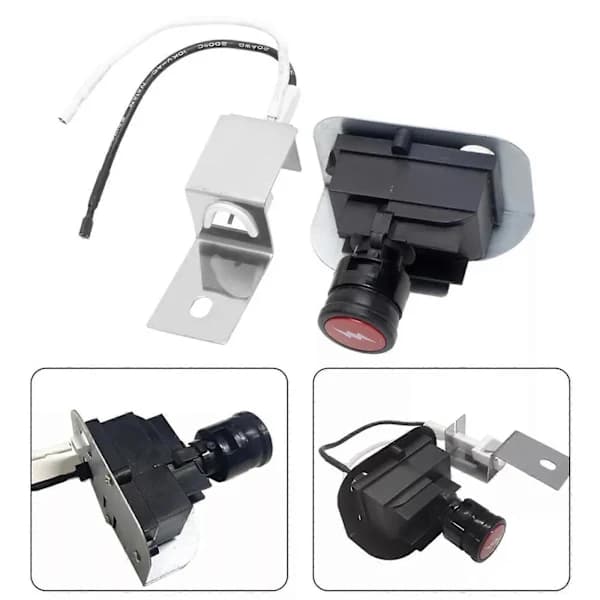 Gas Grill Ignition Kit Replacement for Weber Q1200 Q2200, 2-Pole Electronic Ignition With Button Electrode Cable, Silver