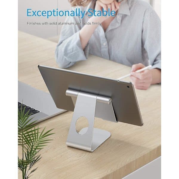 iPad-stativ, stabilt tabletstativ til skrivebord, justerbart aluminiumstativ til iPad Pro/Air/Mini med mere, multi-vinkel, etui-venligt