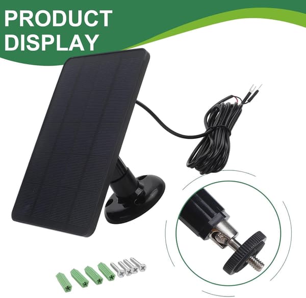 Oplader Ringbeslag Pålideligt 4W Solpanel til Video Dørklokke med Justerbar Optimal Positionering (Sort) Sort Black