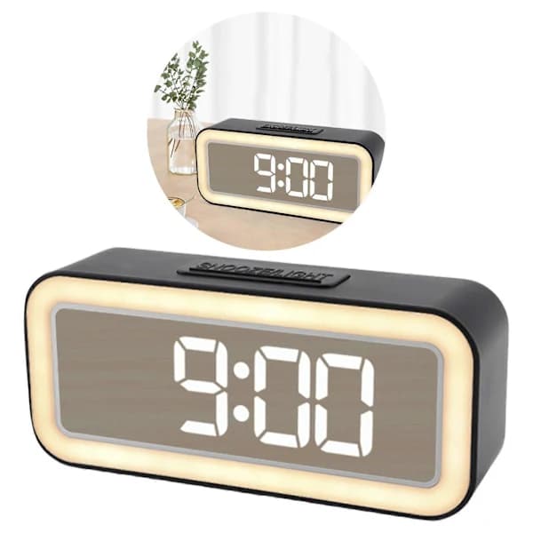 (pow yeah!) Multifunctional LED Digital Alarm Clock with Soothing Sounds Adjustable Brightness Night Modes Temperature Indicators White