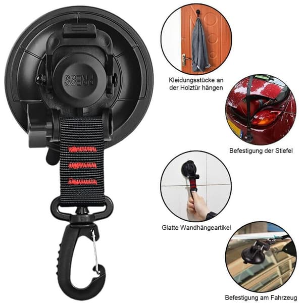 2 suction cup anchors with 360° rotating hook eye, suction cup attachment hooks for car tents, car suction hook