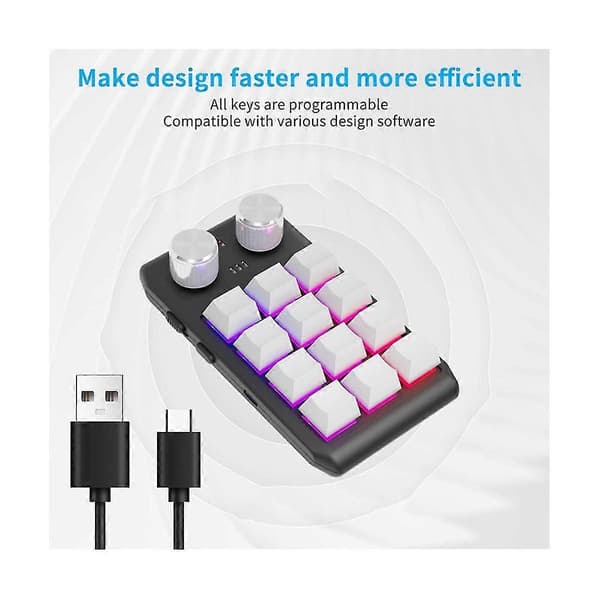 Anpassningsbart tangentbord med volymratt, programmerbara makron, gaming, hotswap, vit, 12 tangenter, 2 rattar, USB