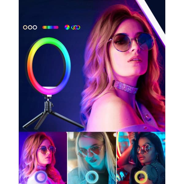 1. RGB selfie-lys 8 tommer, med to stativer