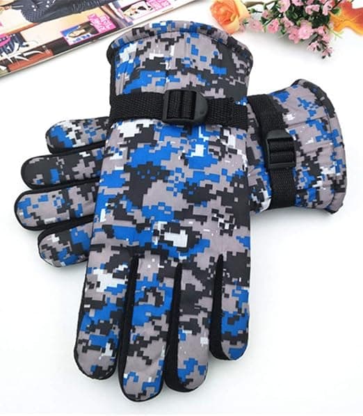 Vandtætte camouflage-vinterhandsker til børn, varme udendørs skihandsker, blå