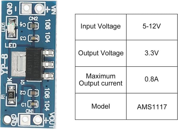 DC-DC Buck Converter Spændingsregulator AMS1117 5-12V til 3.3V 0.8A Blå til Strømtransformere med Frekvensstift Pakke med 5 - Blå