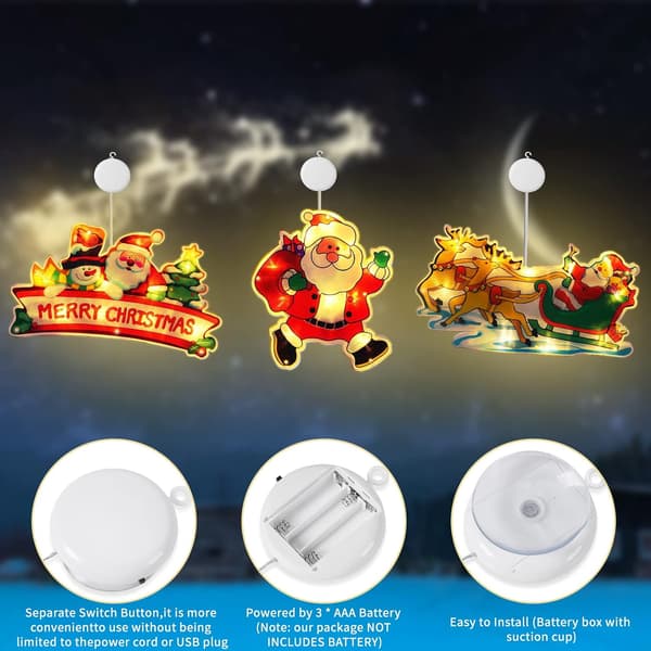 3 STK LED julesugekopplamper, julevindu sugekopp C