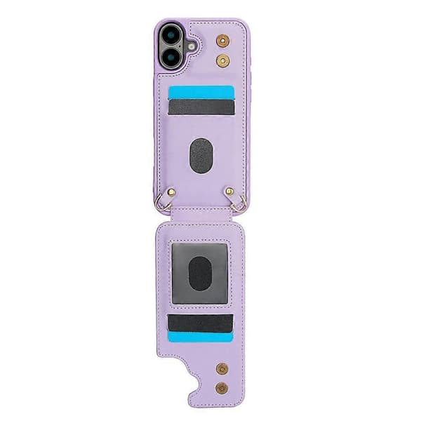 Compatible with iPhone 17 Case, Stand, Card Slots, Leather Coated TPU Case with Shoulder Strap Purple Purple