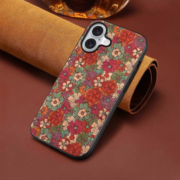 Compatible with iPhone 17 Case Floral PU Leather PC TPU Phone Cover Summer Red