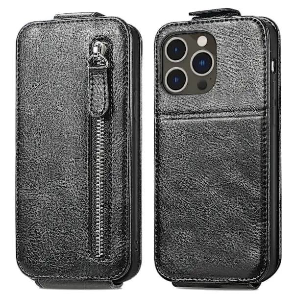 iPhone 14 Pro Max Pung Etui med Lynlås, Vertikalt Flip Læder Etui