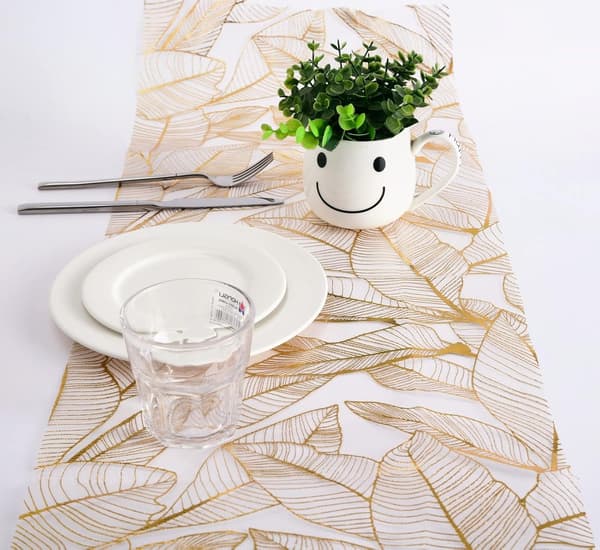 Gold Mesh Table Runner 28cm×275cm Sheer Organza Mesh Table Runner with Gold Foil Table Band