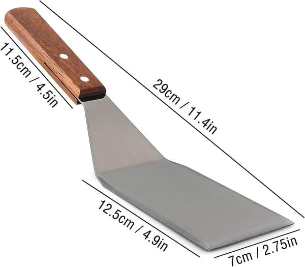 Stekespade i rustfritt stål, kraftig grillspade med trehåndtak for Teppanyaki BBQ Steak Pizza