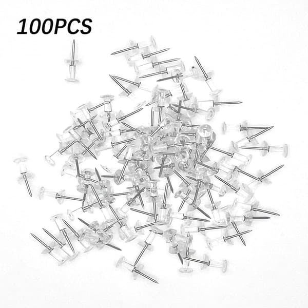 100 stycken transparenta häftstift, häftstift med låda, vägg P