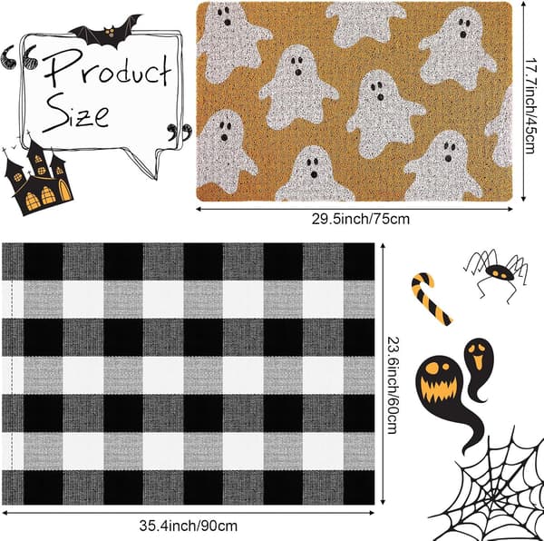 2 stk Halloween høst velkomstmatte bøffelrutete verandadekor Blue