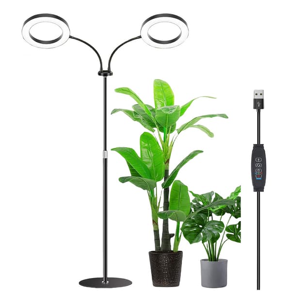 Fuld Spektrum Dobbelthovedet LED Plantelampe med Timer, 3 Tilstande & Justerbart 170 cm Stativ [JUN] Style 2 Style 2