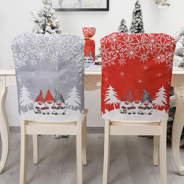 2-pack julstolsöverdrag, tecknad röd och grå bord och