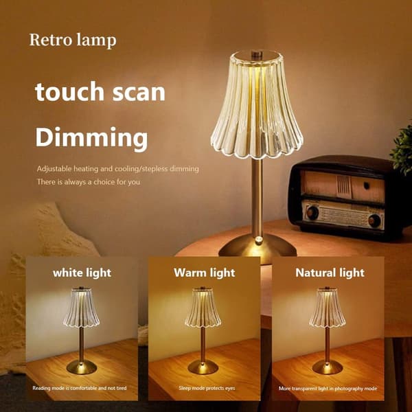 Dæmpbar krystalbordlampe med 3 farvers LED & Touch Control[JUN] B B