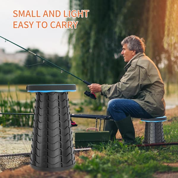 Portable Folding Stool (Blue) - Max Load 400 LB - Telescopic Stool for Camping, Travel, Fishing