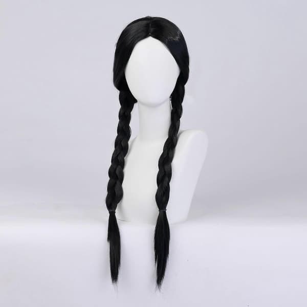 Wig Wednesday Peruker Barn Lång Svart Flätad Peruk Cosplay (FMY) B