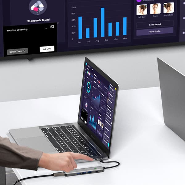 6-i-1 USB-C Hub 4K/60Hz USB 3.2 10G Dataoverførsel Grå