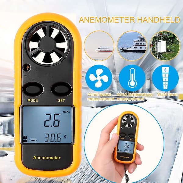 Digital Anemometer Vindhastighedsmåler -10~45C Temperaturmåler Anemometro med LCD-baggrundsbelysning