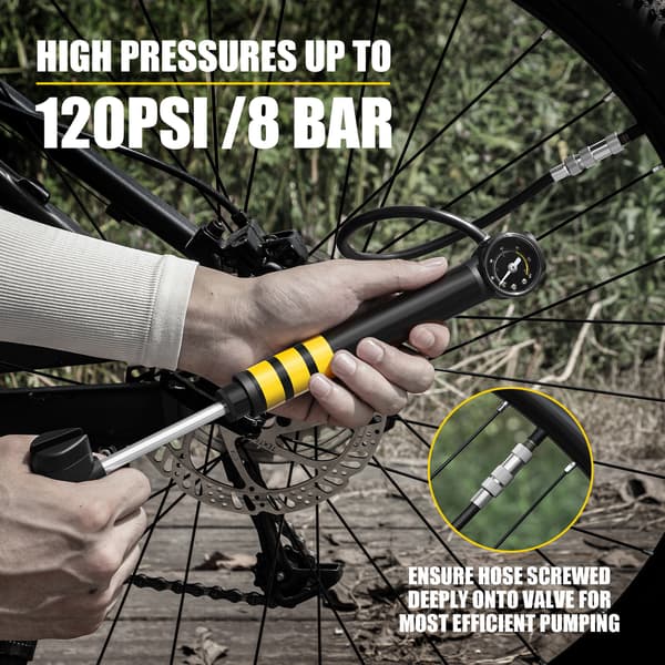 Cykelpump med Manometer och Förlängningsslang, Mini Cykelpump Passar Schrader och Presta Ventiler