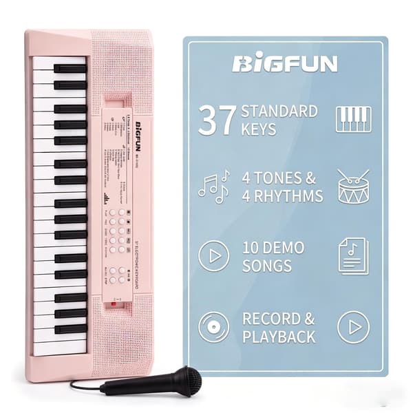 37 tangenter børnepiano med mikrofon, musikalsk keyboard, lyserød Light Red