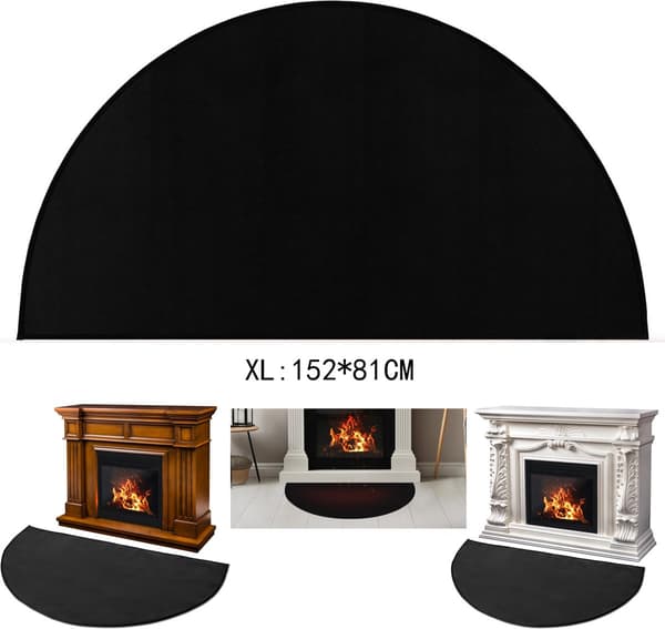 Semi-circular fireplace mat, fire-resistant floor protection, XL: 152x81cm