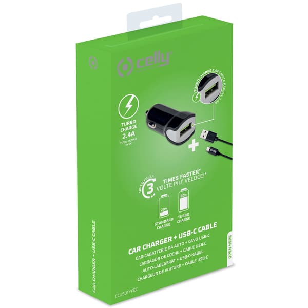 Billader + USB-C-kabel 2,4A 12W Svart