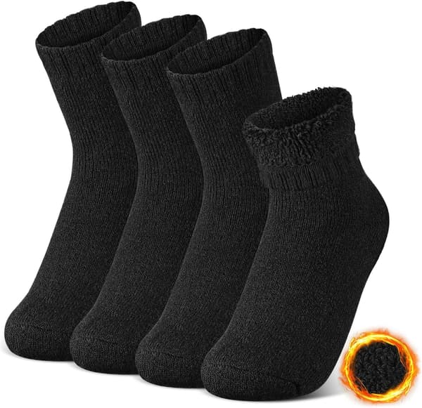 2 par vinterisolerede sokker kvinder mænd termiske fuzzy opvarmede tykke til ski vandreture sort Black
