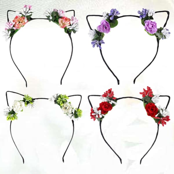 4 stk katteører pannebånd med blomster for kvinner Halloween kostymefest